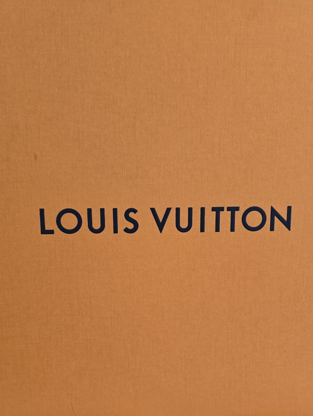 LOUIS VUITTON Orange Box/ Black Logo, Matching Envelope With Navy Accent Ribbon - Picture 2 of 11